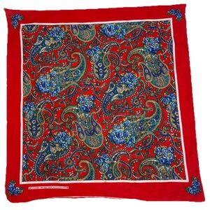 Vintage Bandana Red Paisley Floral Square Made In USA 21 X 22”